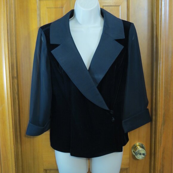 Alex Evenings Black Velvet Top Sheer Sleeve Evening Cocktail Large Petite - Picture 6 of 8